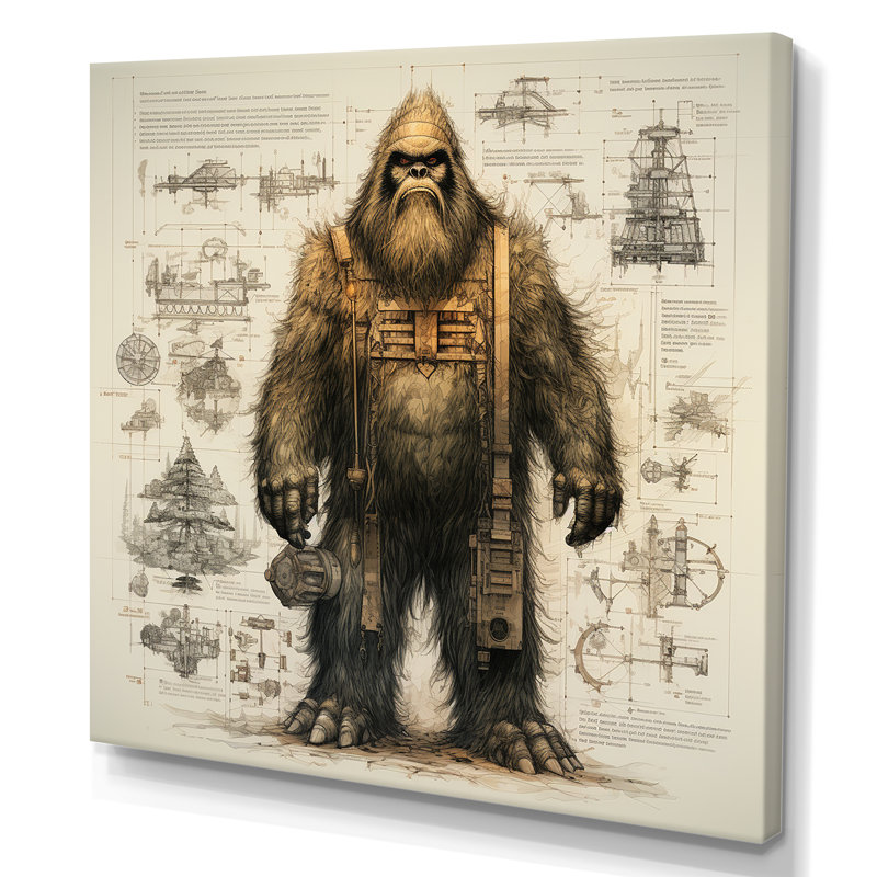 Mystical Bigfoot Blueprint III - Art mural Bigfoot, Toile tendue, H 30 po x l 30 po x P 1,5 po