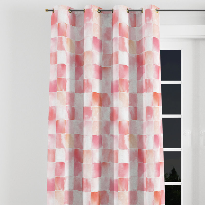 Panneaux de rideaux Patchwork - Rideau à œillets rose et blanc French Country - 1 panneau, L 52 po x L 90 po, Œillets dorés