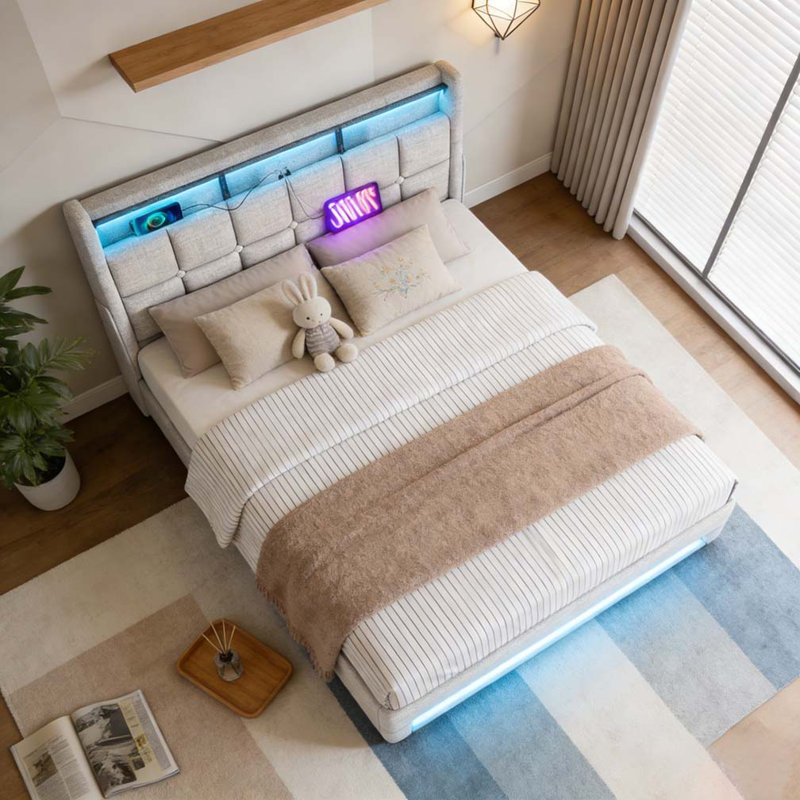 Grand lit plateforme tapissier, Grand lit, Naturel