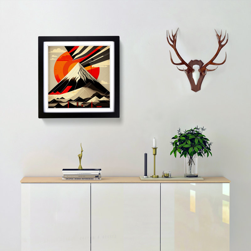 Mount Fuji Constructivism - Single Picture Frame Print on Wood, Black