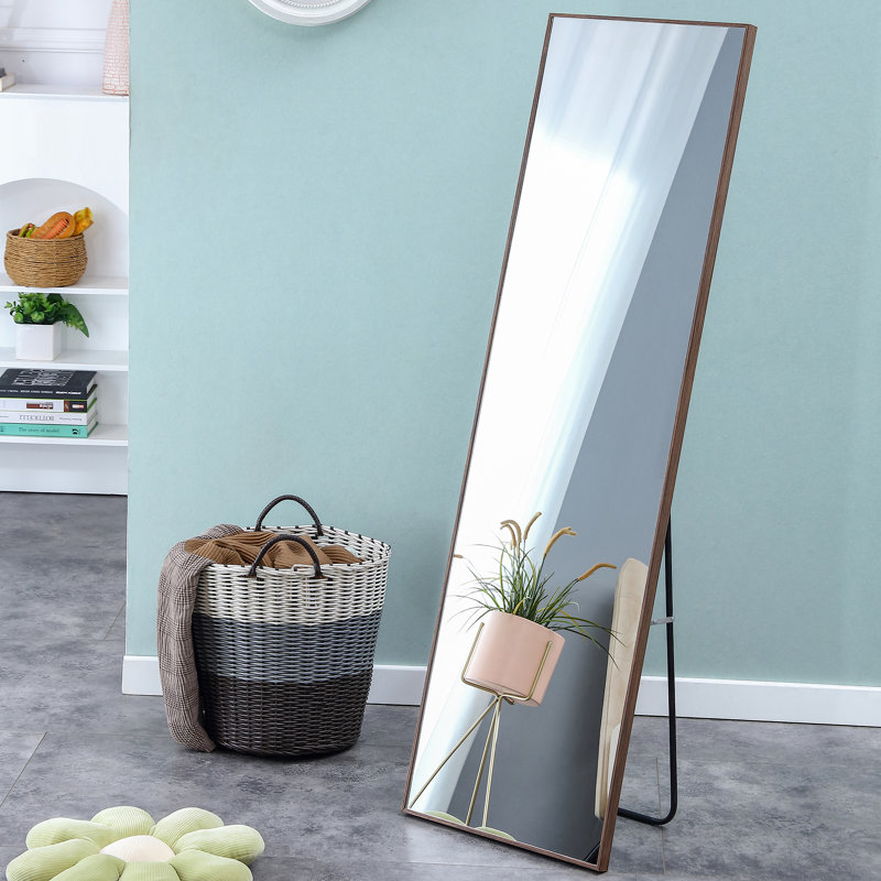 Clean and beautiful solid wood frame full-length mirror, dressing mirror, Gray, 58" x 15"