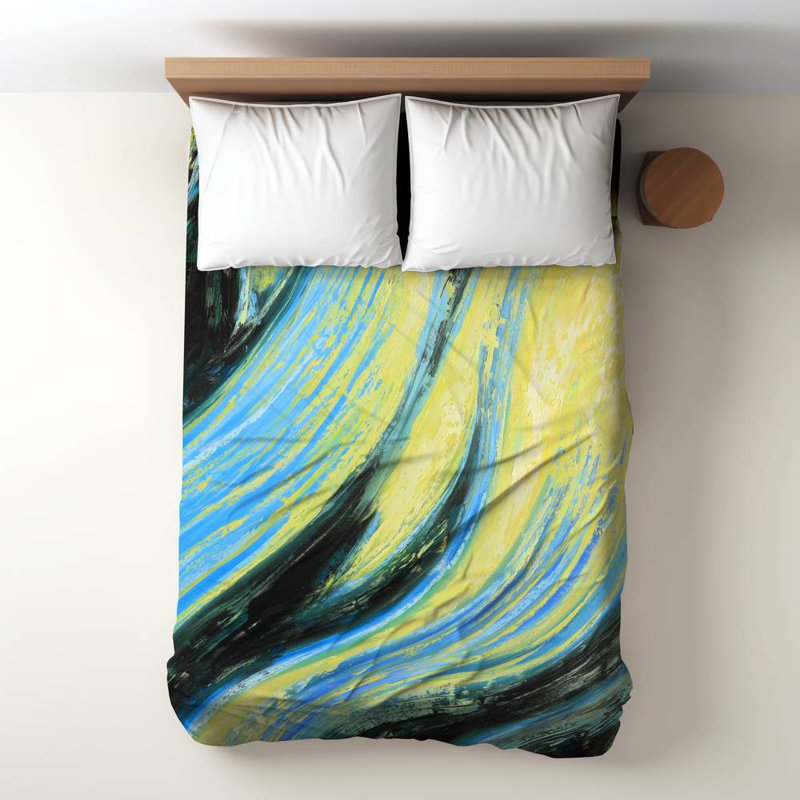 Polyester Sateen Duvet Cover, Twin Duvet, Blue Wavy Magical Liquid