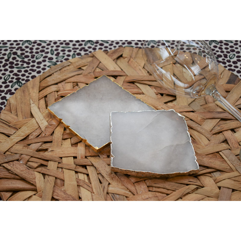 Ensemble de 4 sous-verres carrés, Blanc / doré