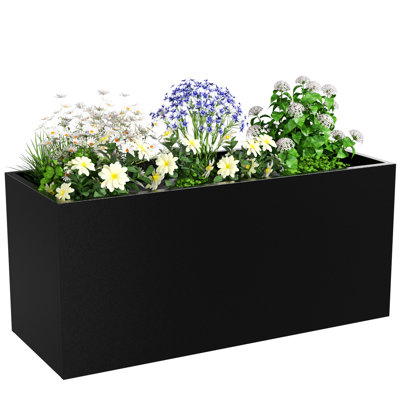 Metallic Heavy Long And Large Outdoor/indoor Planter, Rectangular Trough Planter Box, 40pounds Powder Coating Modern Commercial Residential For Patio, Deck, Yard, Garden
