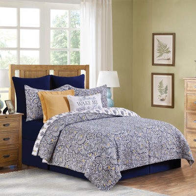 Serena Blue Cotton Reversible Quilt Set