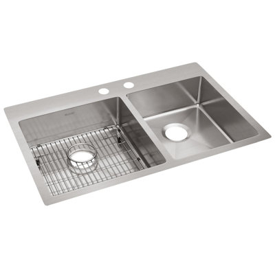 Crosstown Stainless Steel 33" L x 22" W Double Basin Dual Mount Kitchen Sink