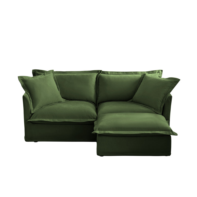 Canapé modulaire 2 places à housse avec repose-pieds convertible, Chenille verte