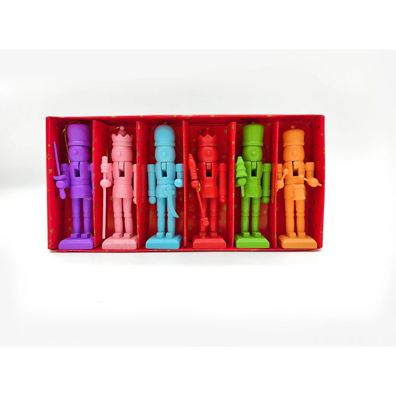 Ensemble d'ornements casse-noisette en bois coloré Wizardi F07M6-18