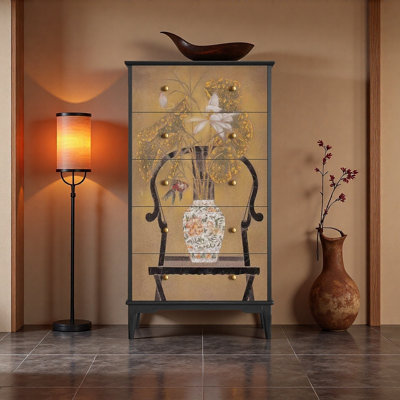 Armoire à tiroirs en bois massif pour rangement décoratif