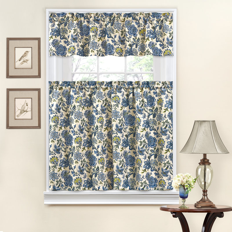 Waverly Navarra Porcelain 100% Polyester Jacquard Weave Tier & Valance Set