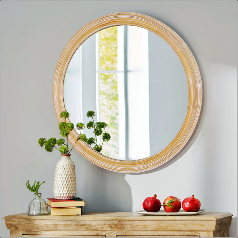 Miroir mural rond de style campagnard, miroir décoratif avec cadre en bois vieilli vintage pour entrée, chambre à coucher, bureau