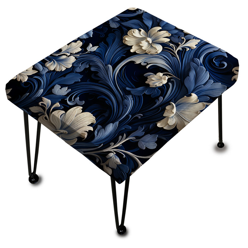 Majestic Cobalt Scrolls Victorian Pattern - Floral Rectangle Ottoman