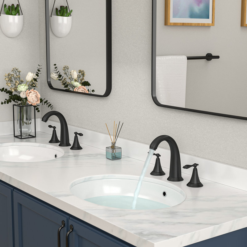 2 Handle Bathroom Sink Faucet with Pop-Up Drainer Washroom Sink Faucet Lavatory Sink Faucet, Matte Black