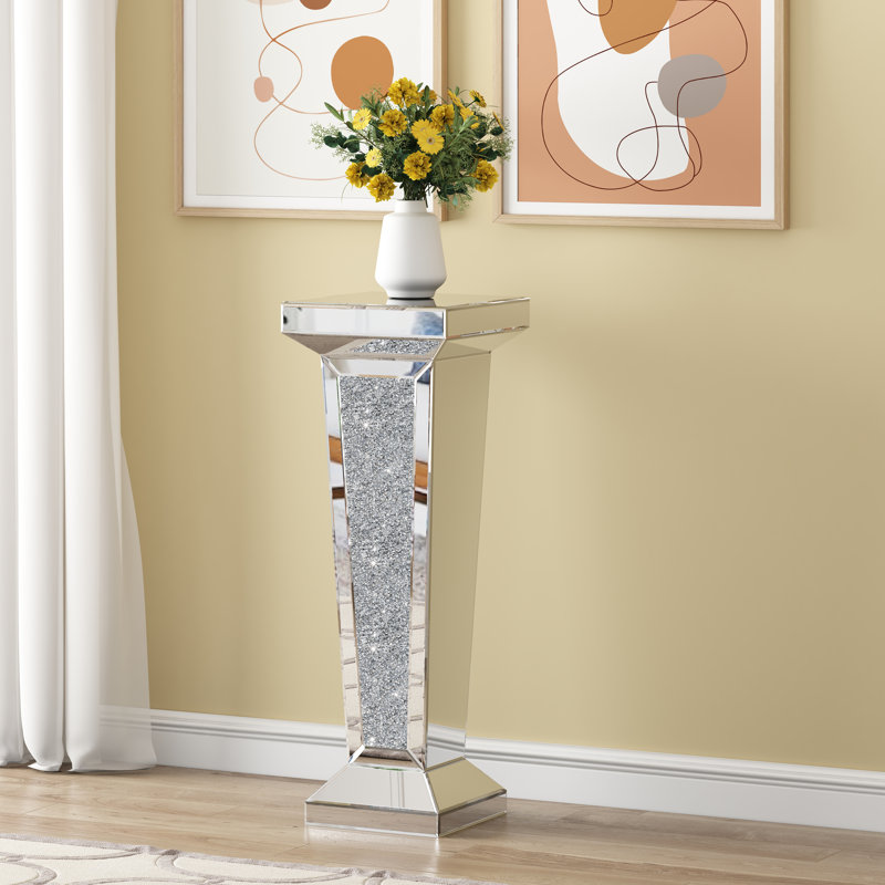 Mirrored Glass Side Table Pedestal Stand End Table 101cm	