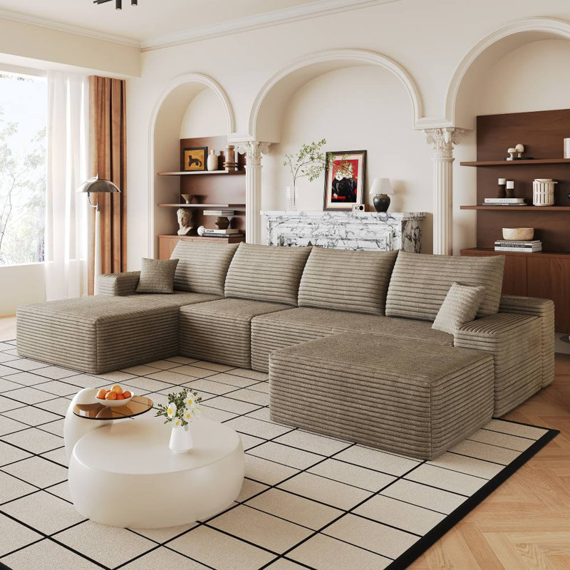Canapé modulaire Cloud avec 1 repose-pieds (chameau), Velours côtelé chameau