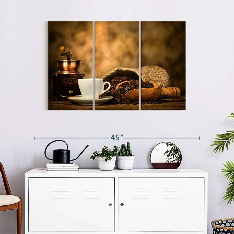 Ensemble de 3 pièces de café rustique sur toile, H 24 po x l 38 po x P 1,25 po
