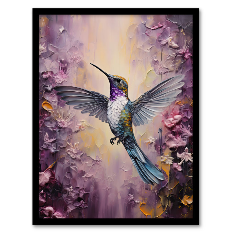 Hummingbird In An Abstract Lavender Flower Field Bright - Single Picture Frame Print