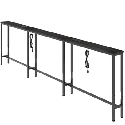 102" Narrow Sofa Table Behind Couch Table, Black Power Outlet, Adjustable Height Long Console Table for Living Room Entry Way
