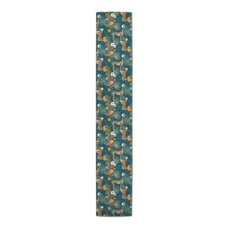 Ayvrie Rectangle Floral Polyester Table Runner, 90" L x 16" D, Beige
