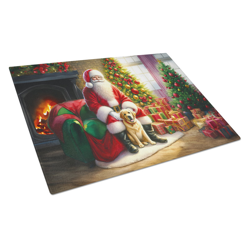 Labrador Retriever and Santa Claus Glass Cutting Board