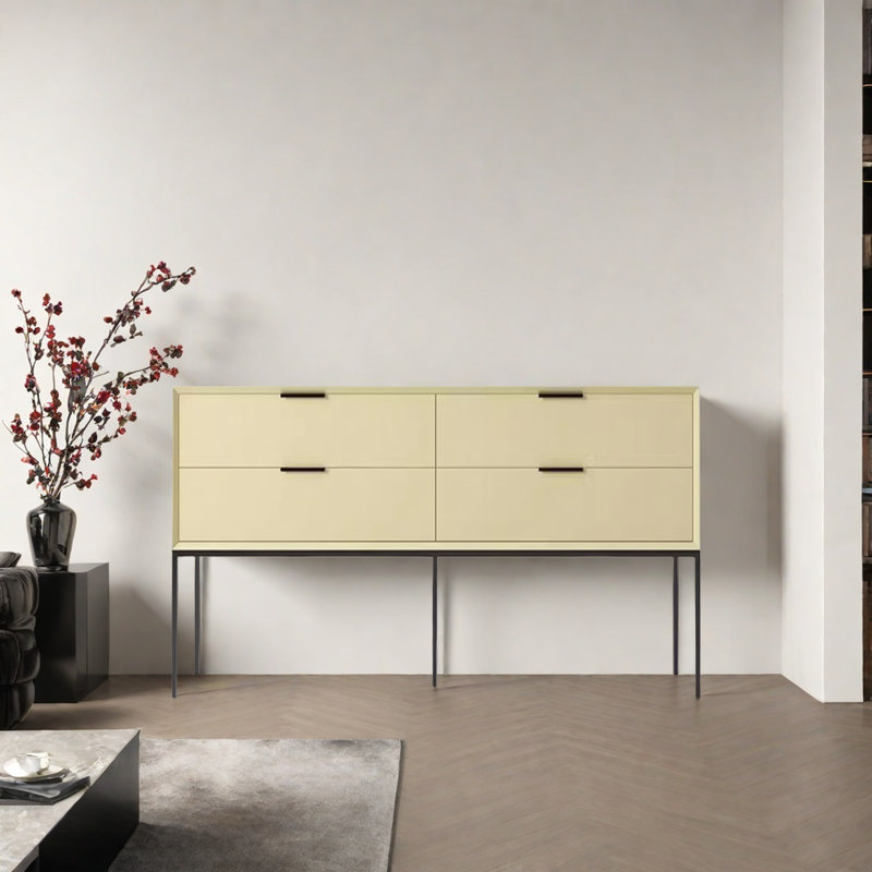 Modern Minimalist Practical Console Table, Cream Yellow, 31.5" H x 70.87" W x 15.75" D