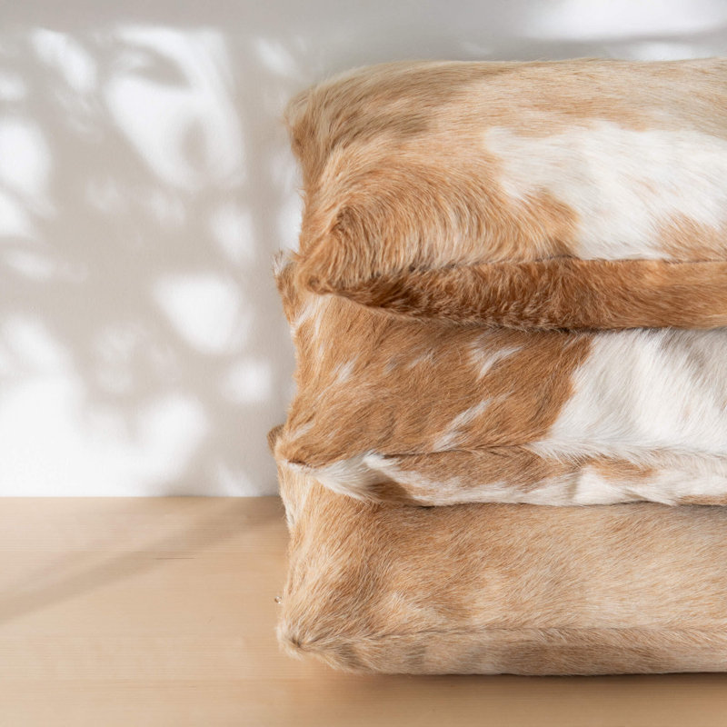 Oreiller en peau de vache, Beige / Blanc