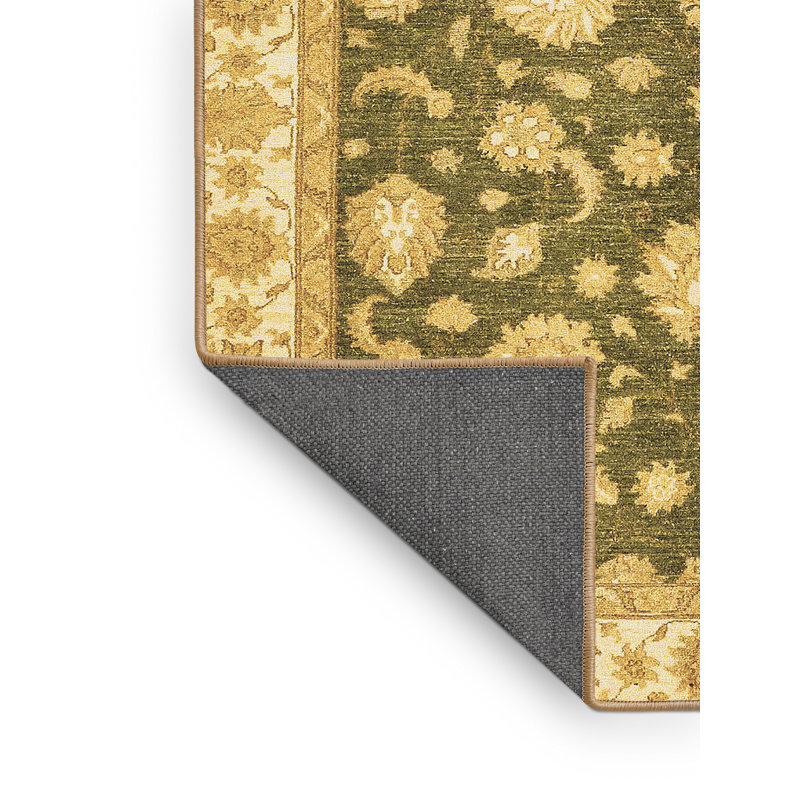 Tapis oriental en laine / polyester tissé à la machine Jarai en beige / vert, Rectangle 3 pi x 5 pi