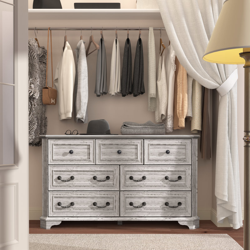 Vintage Farmhouse 7 Drawers Dresser, Distressed White
