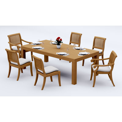  7 Pcs Grade-A Teak Wood Dining Set: 86" Canberra Rectangle Table And Appel Stacking Chairs (2 Arm & 4 Armless Chairs) #11AB1902