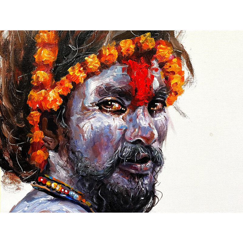 Naga Sadhu avec une guirlande sur la tête | Acrylique sur toile | Par Jugal Sarkar