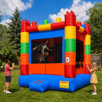 Jeu gonflable gonflable de qualité commerciale: grand château gonflable de 13 pi (L) pour adultes et adolescents - Souffleur de 750 W, panier de basketball, PVC de qualité supérieure, style arc-en-ciel - pour l'intérieur et l'extérieur