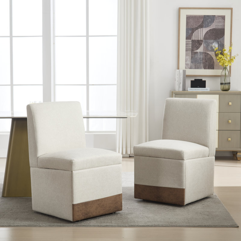 Set of 2 Swivel Upholstered Dining Chairs with Wheels and Hidden Storage