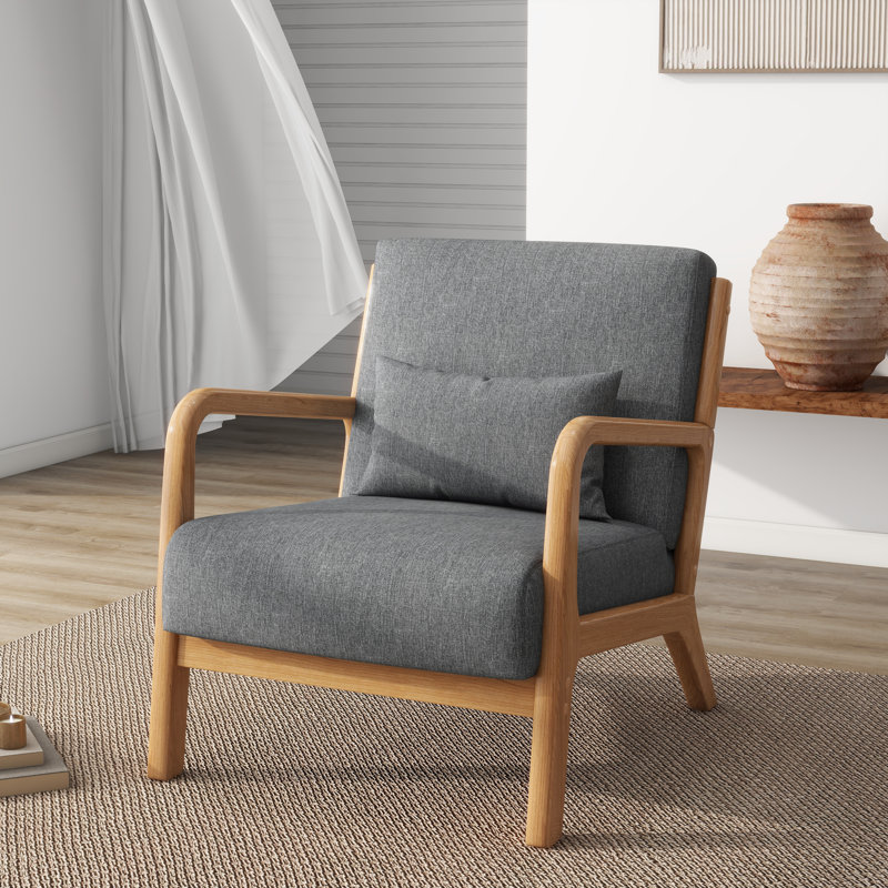 Jyrin 64.5 Cm Wide Armchair, Natural Wood, Grey Polyester Blend