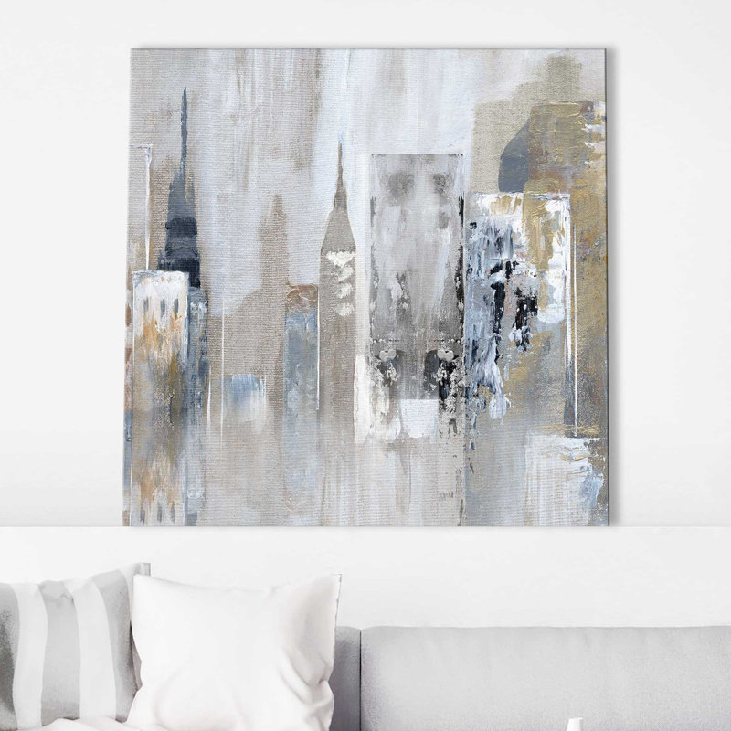 Bay City Reflection par Nan - Peinture, L 18 po x H 18 po, Toile tendue