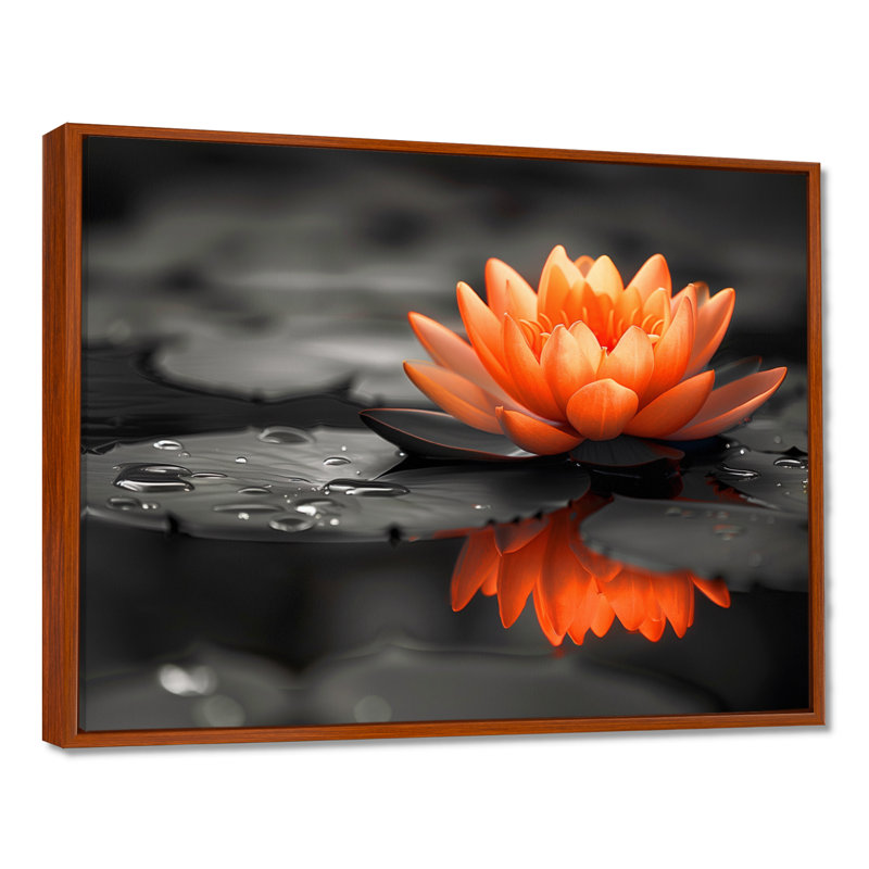 Orange gris, glamour, lotus photo III - impression d'art mural Lotus, Cadre flottant doré, H 12 po x l 20 po