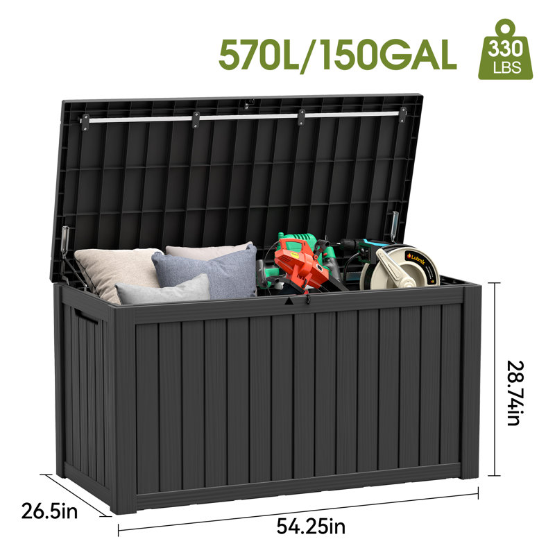 150Gallon Durable Waterproof Resin Deck Box, Black