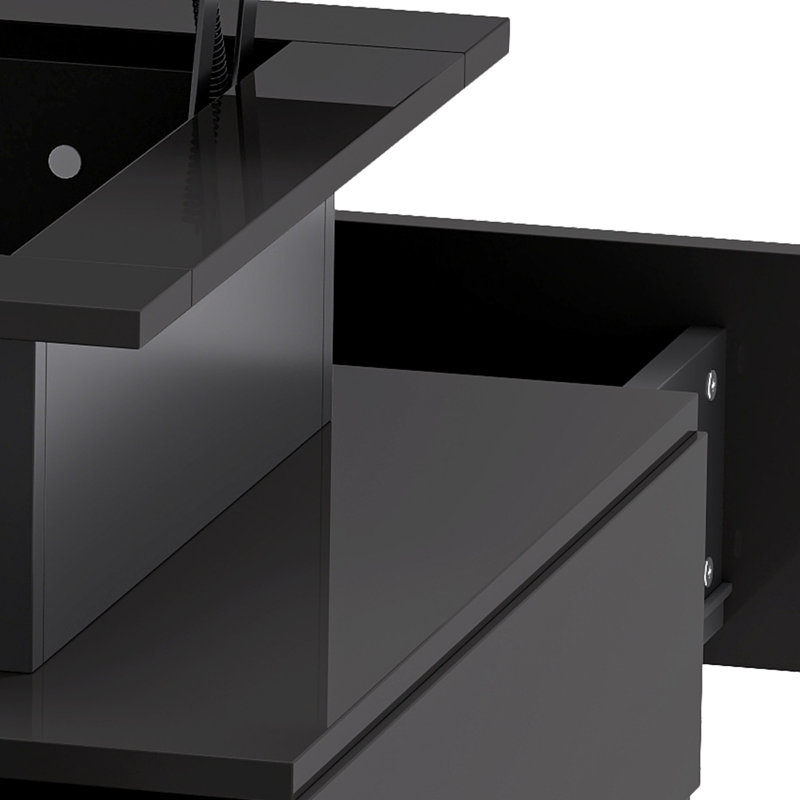  High Gloss Coffee Table With Drawer, Living Room Table Height Adjustable With 16 Colour LED, Black