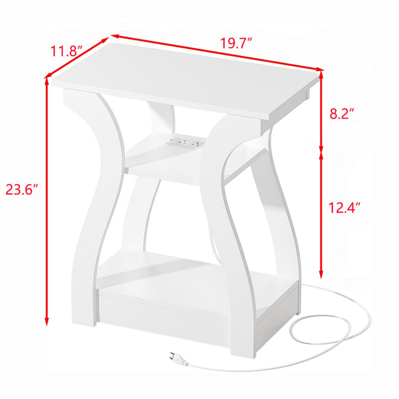 Arthus End Table and Built-In Outlets, White