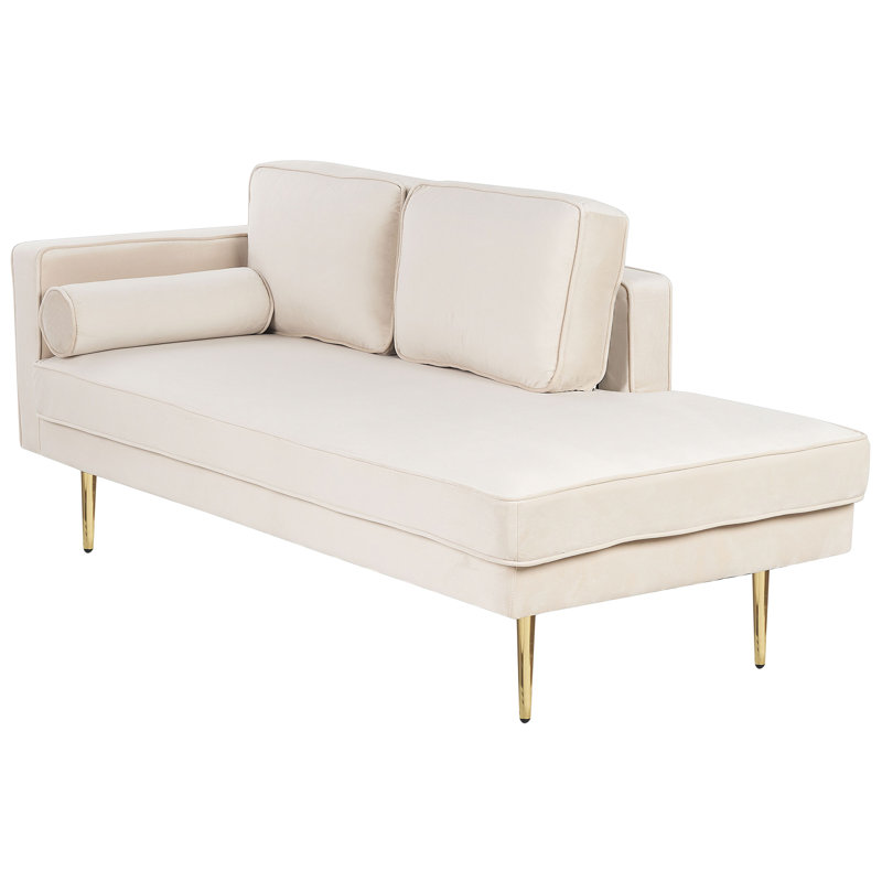 Dan Velvet Chaise Lounge, Beige, Left Hand Facing