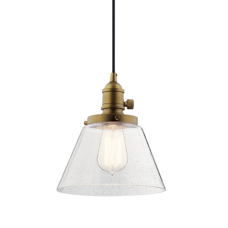 Myren 1-Light Natural Brass Pendant with Seeded Glass Shade