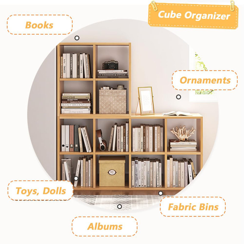 White Manufactured Wood 8-Compartment Storage Bookcase