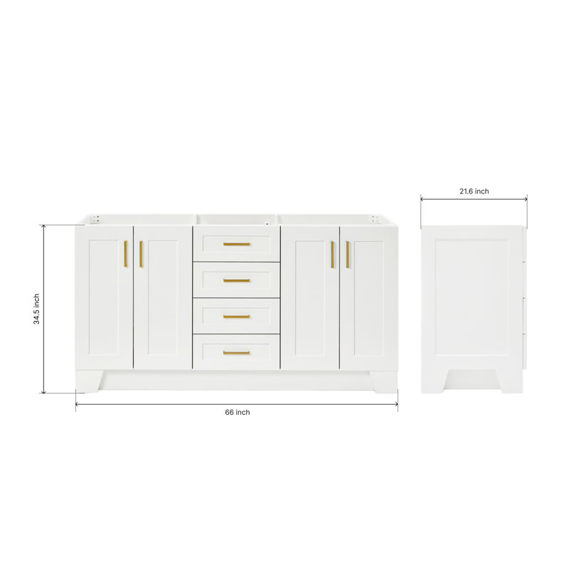 66'' Double Bathroom Vanity Base Only, White