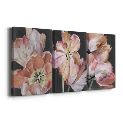 Pastel Parrot Tulips I  -Custom Wrapped Gallery Canvas - 3 Pieces