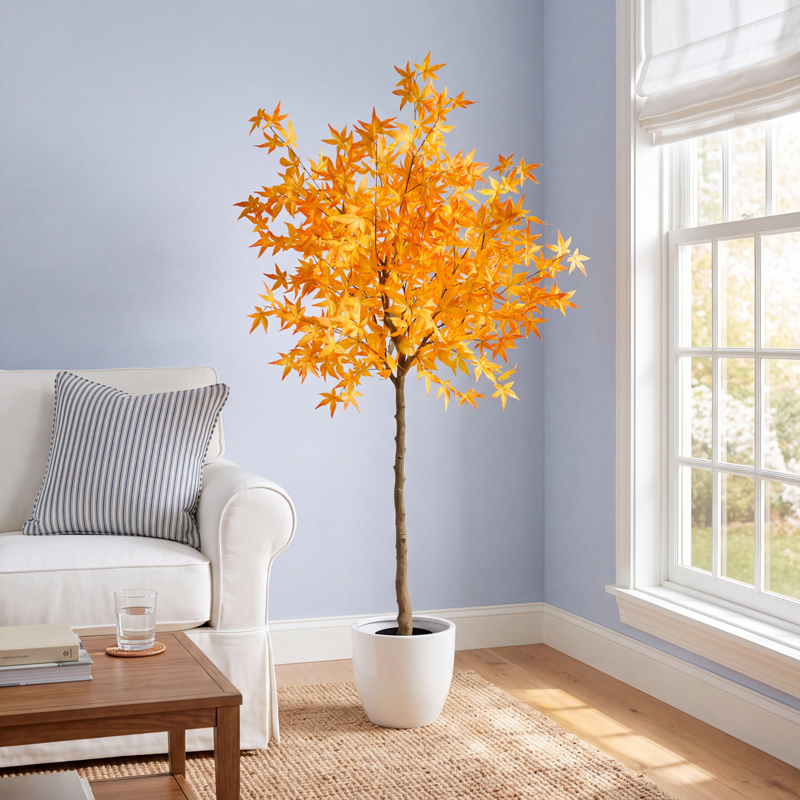 Faux Maple Tree in Pot Liner, Yellow, 72" H x 29" W x 20" D