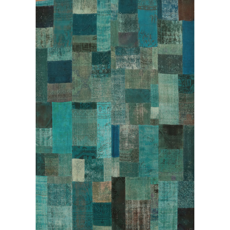 Wool Geometric Patchwork Distressed Area Rug 8x10