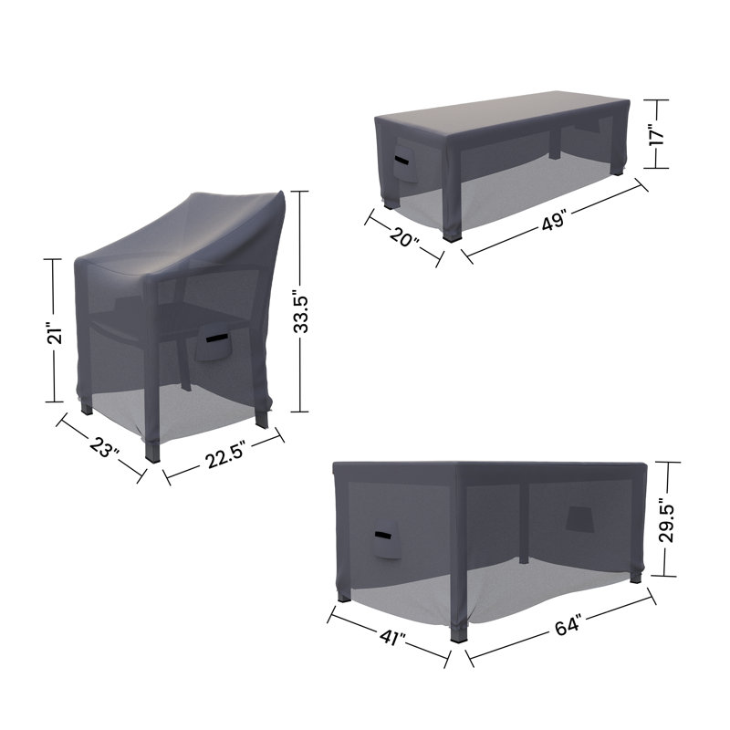 Ketterman Travira Outdoor Dining Set Cover For 6-Person Rectangular Patio Dining Set, Water-Repellent UV-Resistant Polyester With Tie-Downs