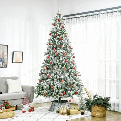 Tall Unlit Snow Flocked Pine Artificial Christmas Tree With Realistic Branches