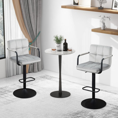 Damiah Crosdy Adjustable Height Swivel Upholstered Velvet  Barstool with Metal Frame