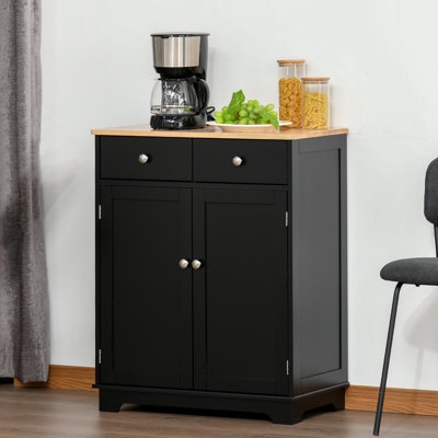 Black Sideboard - Countertop For Functional Home Decor And Storage. 2 Drawers, Adjustable Shelf Cabinet Efficient Storage In Kitchen Beyond.