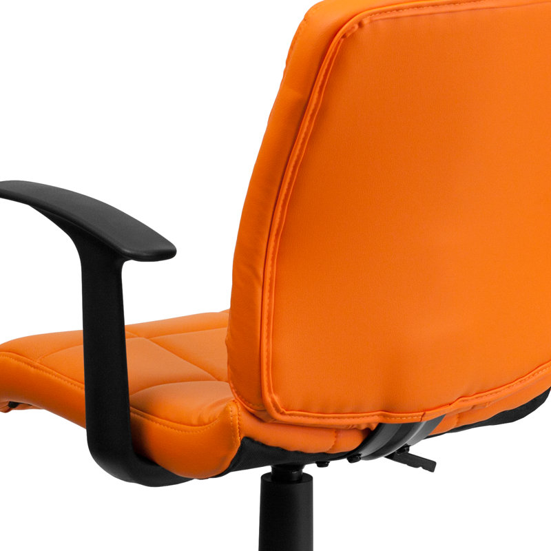 Chaise de bureau pivotante en vinyle Bonavant, Orange, Avec accoudoirs
